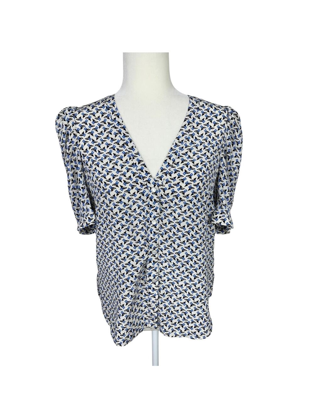 Veronica Beard Silk Floral Short Sleeve Snap Front Top 4 Feminine Boho Romantic